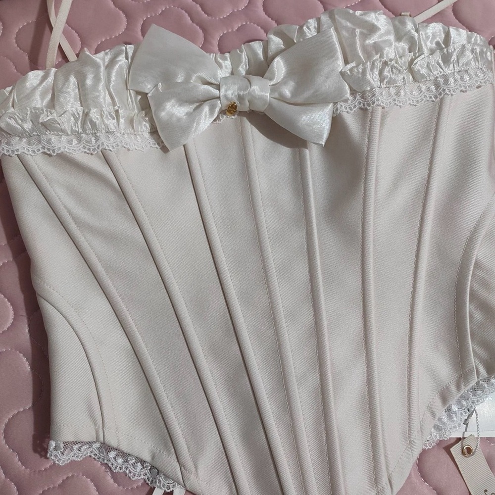 White Satin Bustier Corset Top with Bow
